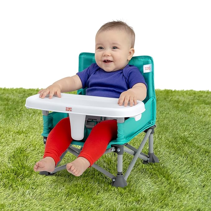 Bright Starts Pop 'N Sit Portable Booster, Indoor/Outdoor Use, Floor Seat with Feeding Tray, Teal, 6 Mos - 3 Yrs