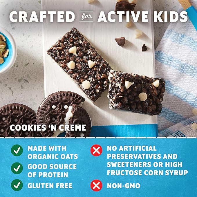CLIF Kid Zbar Protein - Cookies 'N Creme - Crispy Snack Bars - Made with Organic Oats - Non-GMO - 5g Protein - Gluten Free Protein Bars (15 Pack)