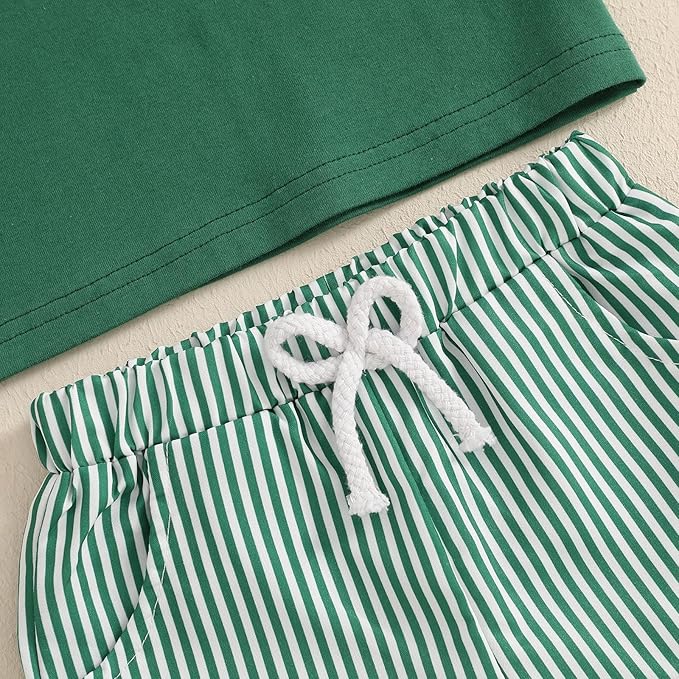 fhutpw Toddler Baby Boy Summer Clothes Tractor Letter Short Sleeve T-Shirt Tops Pockets Casual Shorts Set Infant Outfits