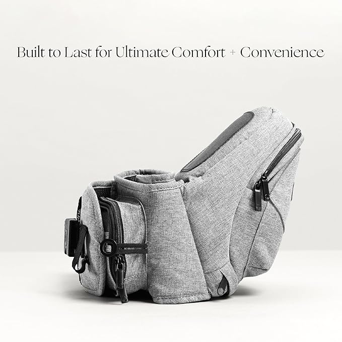 Tushbaby Original Hip Seat Baby Carrier for Babies & Toddlers up to 45 lbs, Safety Certified, Lightweight No-Foam Design with Storage & Nursing Support, Grey