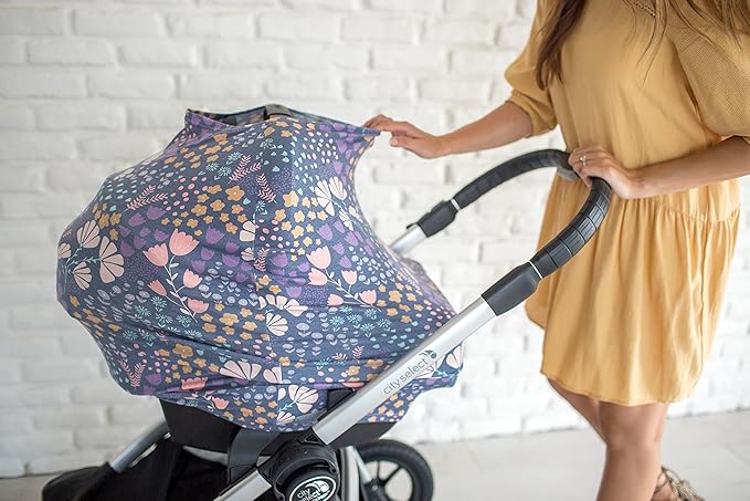 Baby Car Seat Cover Canopy and Nursing Cover Multi-Use Stretchy 5 in 1 Gift Meadow by Copper Pearl