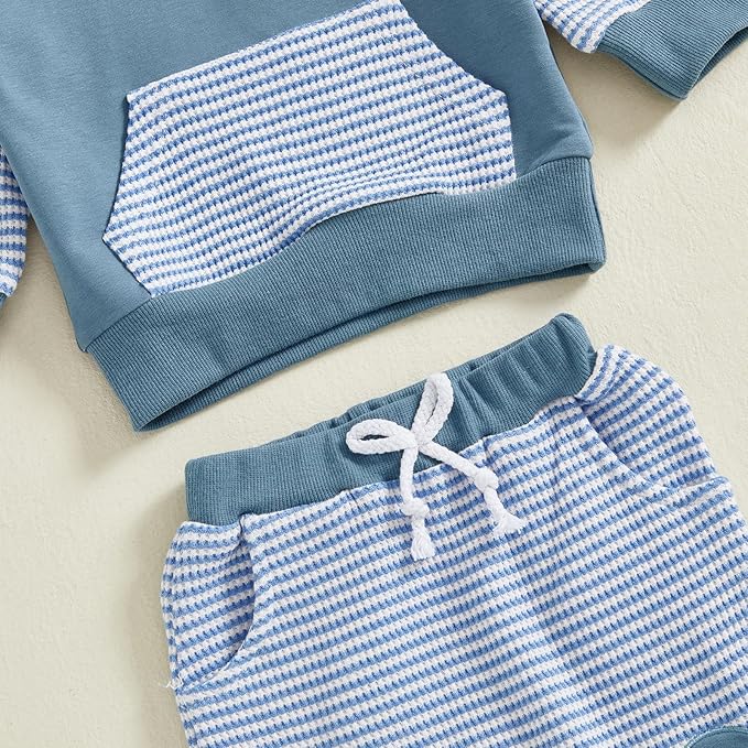 Toddler Baby Boy Hoodies Fall Clothes Waffle Contrast Color Sweatshirt Pant Set Infant Clothes 6 12 18 Months 2T 3T
