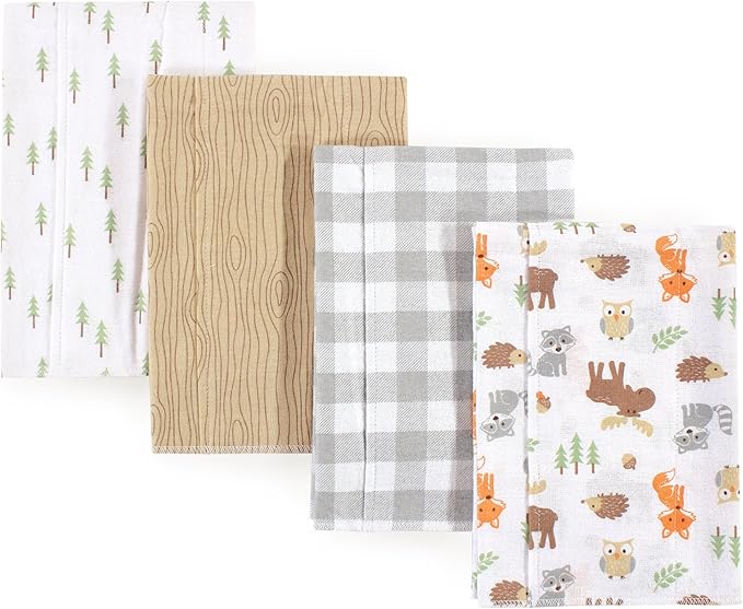 Hudson Baby Cotton Poly Flannel Burp Cloths Multipack, Woodland 8-Pack, One Size