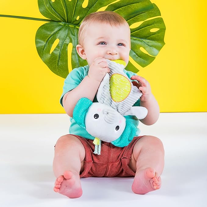 Bright Starts Snuggle & Teethe BPA-Free Crinkle Teething Plush Baby Toy - Elephant