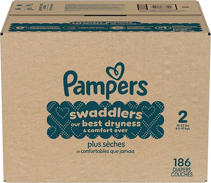 Pampers Swaddlers Diapers, Size 2 (10-22 lbs), 186 Count, Absorbent, Keeps Baby Dry and Comfortable, Skin Safe Disposable Baby Diaper (Packaging May Vary)