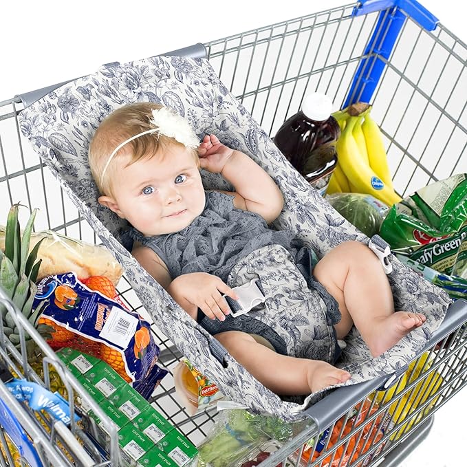Binxy Baby Shopping Cart Hammock – Infant Seat for Grocery Carts – Holds Car Seats Securely – Compatible with Select 4-Seater Wagons (20–24” Wide) – Supports Up to 50 lbs – Heritage Blue
