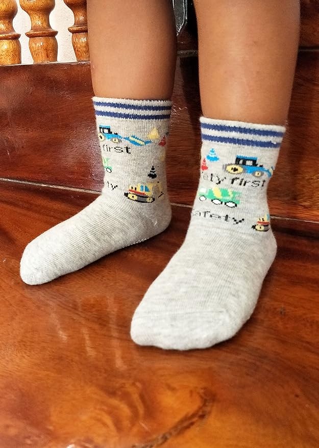 RATIVE Non Skid Anti Slip Crew Socks With Grips for Baby Infant Toddlers Kids Boys