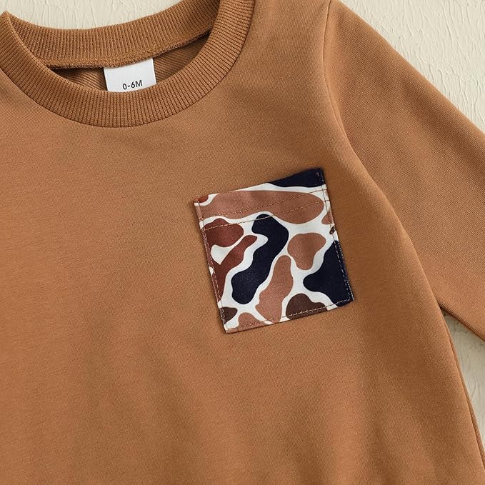 Toddler Boy Fall Winter Clothes Baby Camo Hunting Outfits Retro Pullover Sweatshirts + Camouflage Pants Set