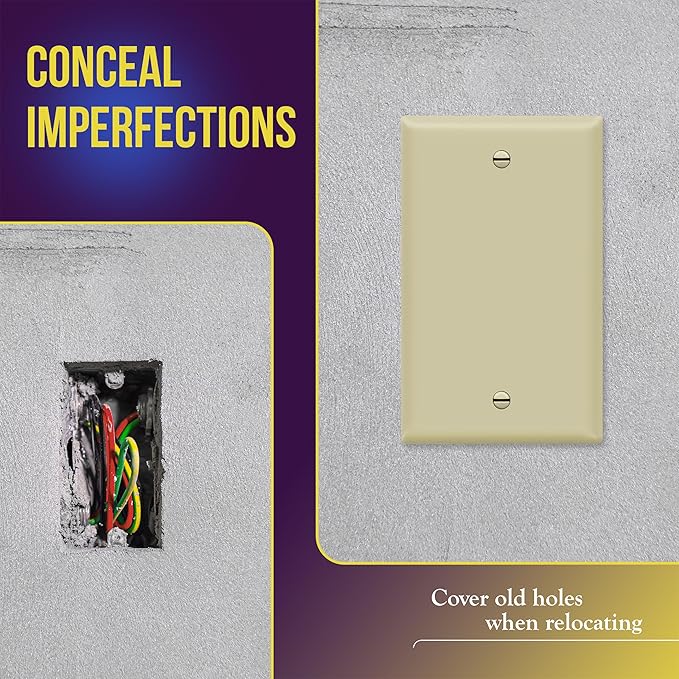 ENERLITES Blank Device Wall Plate, Gloss Finish, Standard Size 1-Gang 4.50" x 2.76", Polycarbonate Thermoplastic, 8801-I, Ivory