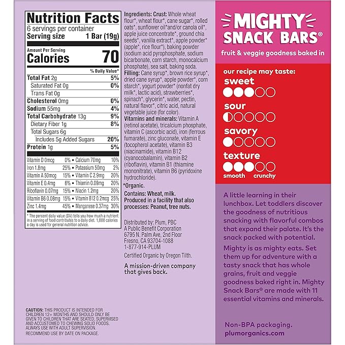Plum Organics Mighty Snack Bars Variety Pack - Blueberry and Strawberry - 0.67 oz Bars (Pack of 48) - Organic Fruit and Vegetable Toddler Food Snack Bars