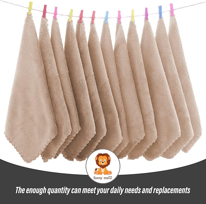 Sunny zzzZZ Ultra Soft 24 Pack Baby Washcloths - 10x10 Inches - Coral Fleece Extra Absorbent Wash Clothes for Babies, Infants and Toddlers - Sensitive Skin and Newborn - Ideal Baby - Brown