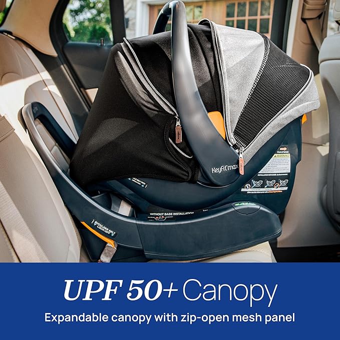 Chicco KeyFit Max Zip ClearTex Infant Car Seat and Base, Rear-Facing Seat for Infants 4-30 lbs., Infant Head and Body Support, Compatible with Chicco Strollers, Baby Travel Gear | Apex/Black