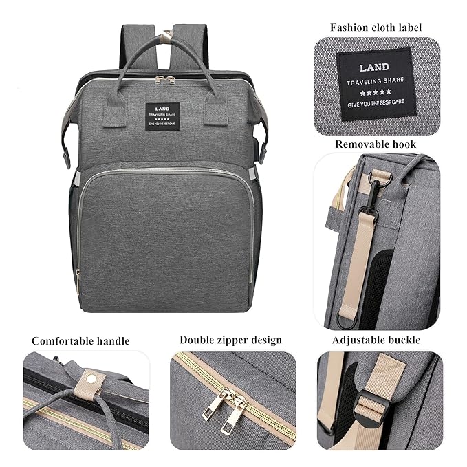 Baby Diaper Bags with Changing Station,900D Oxford Waterproof Diaper Bag Backpack for Moms Dads with USB Charging Port,Large Capacity Baby Essentials(Ungrade Grey)