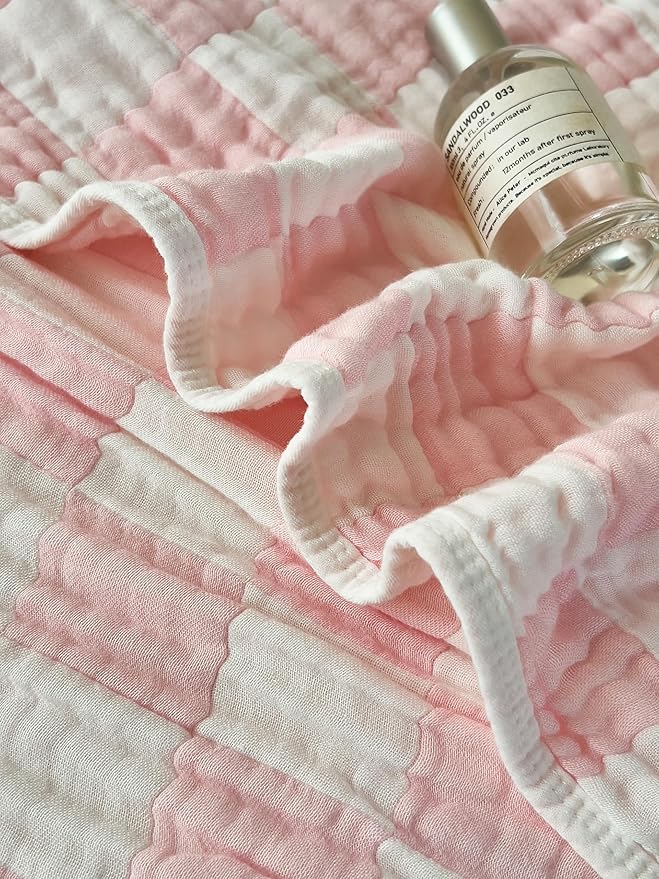 Ultra Soft Checkered Muslin Hooded Baby Towels for Newborn Boys and Girls 2 Pack 32x32 inch Cotton Muslin Baby Bath Towels for Newborns Toddlers,Newborn Essential (Cream and Pink)