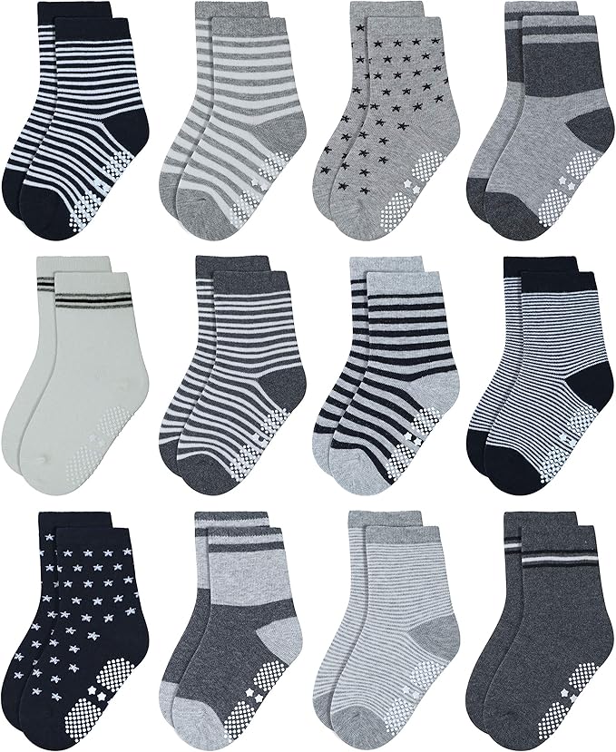 RATIVE Non Skid Anti Slip Crew Socks With Grips for Baby Infant Toddlers Kids Boys