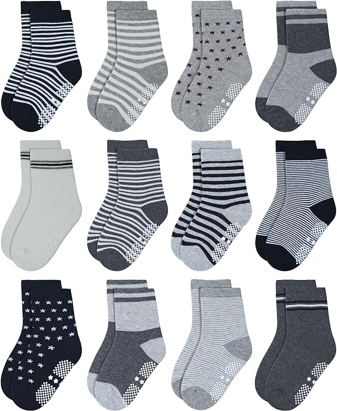 RATIVE Non Skid Anti Slip Crew Socks With Grips for Baby Infant Toddlers Kids Boys