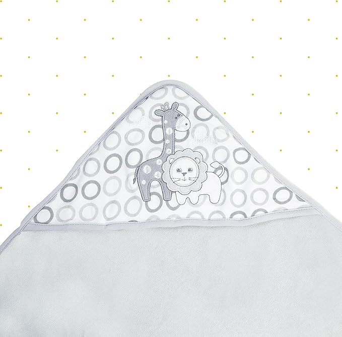Spasilk Baby Bath Hooded Terry Towel with 3 Washcloths, Baby Bath Essentials, One Size, Gray Lion (Pack of 3)