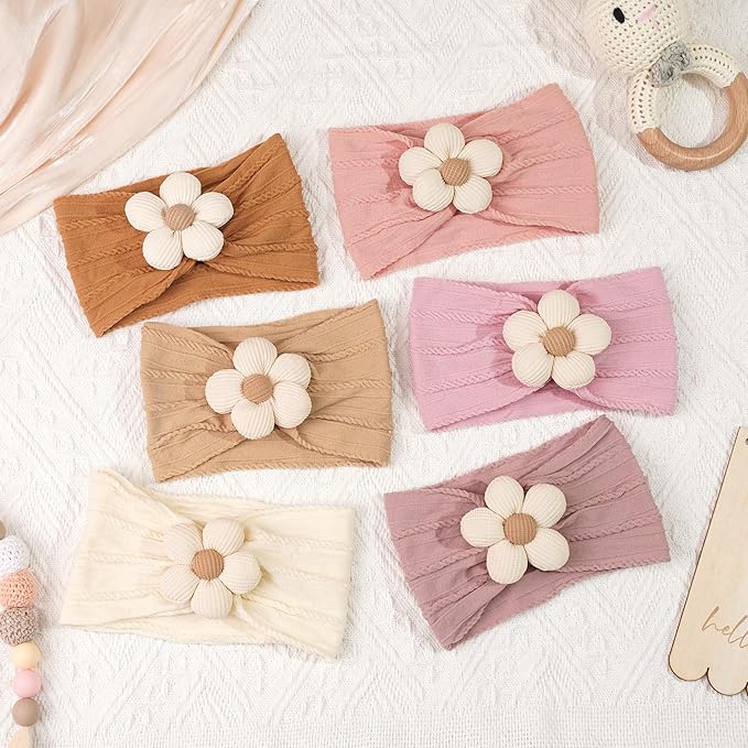 JOYOYO 10 Colors Baby Flower Headbands Baby Girls Nylon Headband Soft Hairbands Hair Accessories for Newborn Infant Toddler Kids(Khaki Flower)