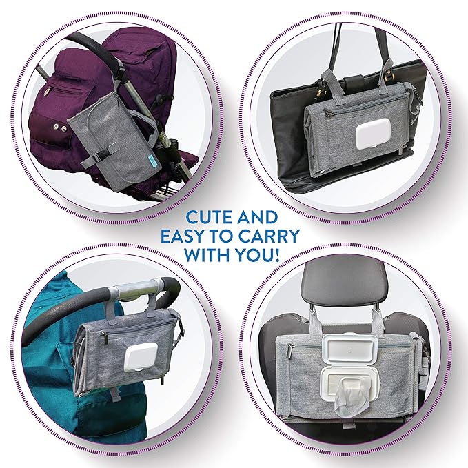 Kopi Baby Portable Diaper Changing Pad - Baby Diaper Changer Travel Bag with Wipes Pocket, Smart Design Portable Changing Mat, Infant Travel Station Kit, Gift for Newborn Girl & Boy - Grey, Classic