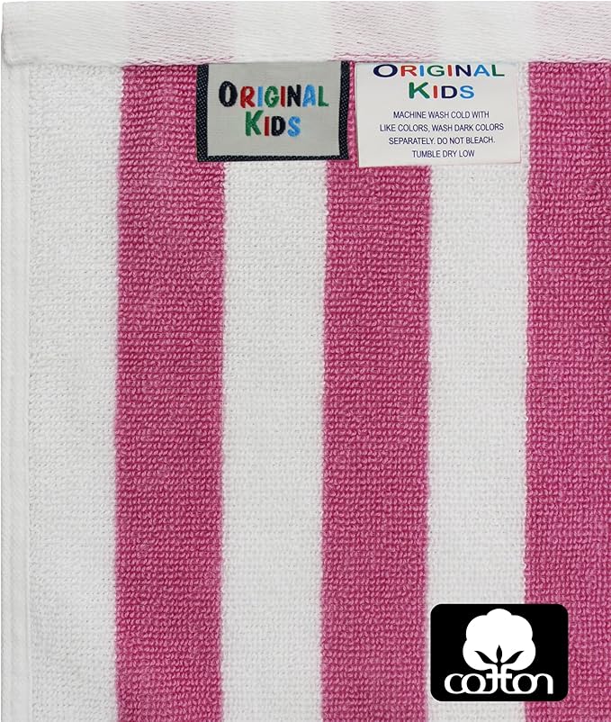 ORIGINAL KIDS Hand Towels - Set of 6 Cabana Stripe 100% Cotton Yarn Dyed Terry Hand Towels - Super Soft Quick Dry Easy Care Absorbent Towels for Bathroom Kitchen Toddlers Children - 16x27 - Pink White