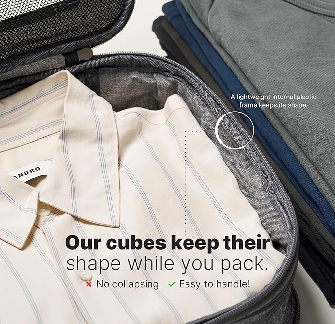 LeanTravel Premium Compression Packing Cubes for Travel - Luggage Organizers with Double Zipper - Sturdy Bags for Suitcase (6-Pack, Grey)