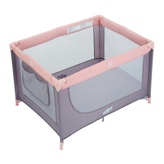 Pamo Babe Compact Pack and Play - Portable Crib for Baby, Lightweight Foldable Travel Playard with Mattress Pad & Carry Bag, Safe Breathable Travel Bed for Home, Trips & Family Visits, Pink