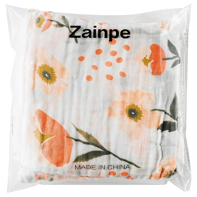 Zainpe 4Pcs Muslin Baby Hooded Towel & Washcloth Set, Flowers Soft Absorbent Cotton Bath Hand Towels Infant Shower Gifts for Newborn Toddler Boys Girls Feeding Teething Sleeping 31.5 X 31.5 in