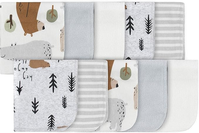 Gerber Baby 10-Pack Terry Washcloths, Bear Green, One Size