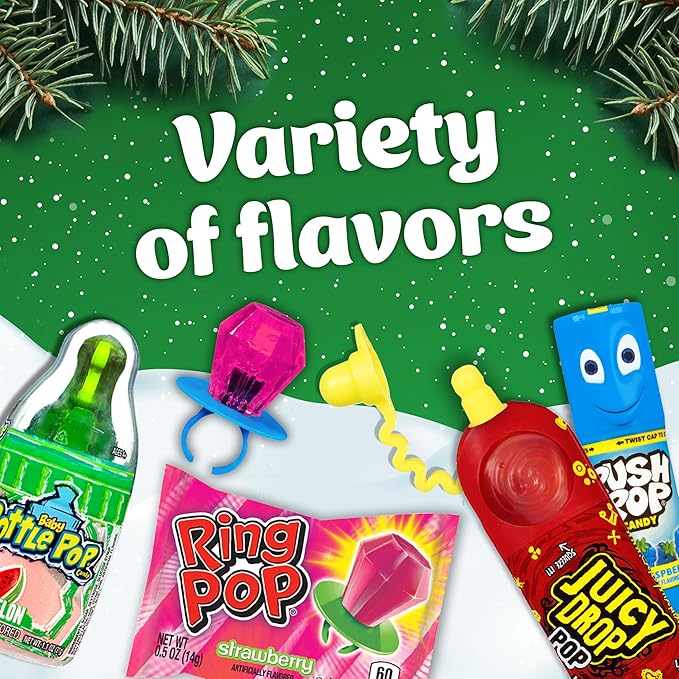 Candy Variety Pack Bag, 4 Ct Individually Wrapped Lollipops, Ring Pop, Push Pop, Baby Bottle Pop & Juicy Drop For Birthday Parties, Valentine's Gifts, Goodie Bags, Party Favors