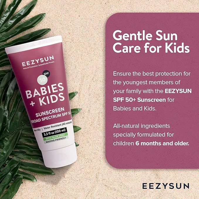 SPF 50 Mineral Sunscreen for Kids & Babies - Non-Greasy, Water Resistant, Gentle for Sensitive Skin Baby Sunscreen with Aloe Vera - Cruelty-Free - Sun Protection for Face & Body - 3.3 fl oz