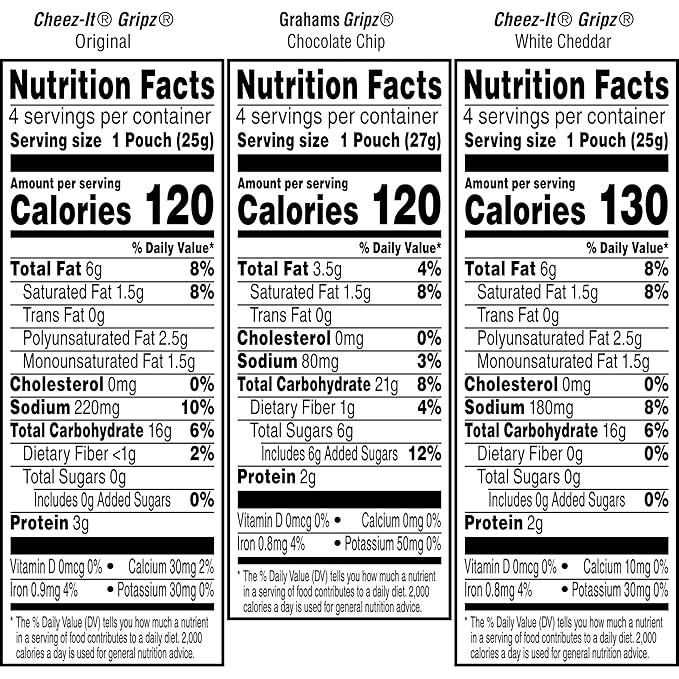 Gripz Mini Baked Snack Crackers, Sweet and Salty Snacks, Variety Pack, 11oz Box (12 Pouches)