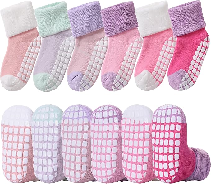 LANLEO Baby Girls Boys Non Slip Socks with Grips Toddler Kids Unisex Warm Thick Cotton Ankle Crew Socks with Grippers