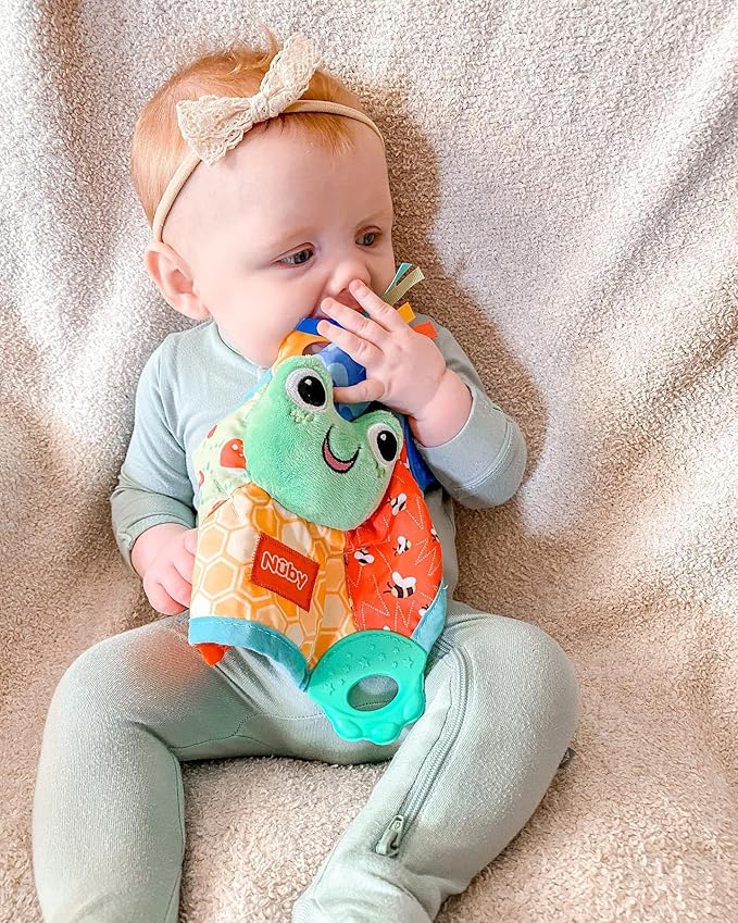 Nuby Teething Blankie Characters May Vary, Red/Yellow/Green/Orange/Blue, 1 Count