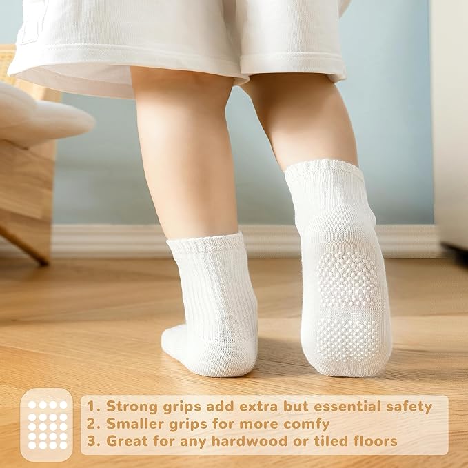 Toddler Grip Socks Non Slip Crew Socks Cute Seamless Cotton Socks for Baby Boys Girls Infants Kids 9 Pairs