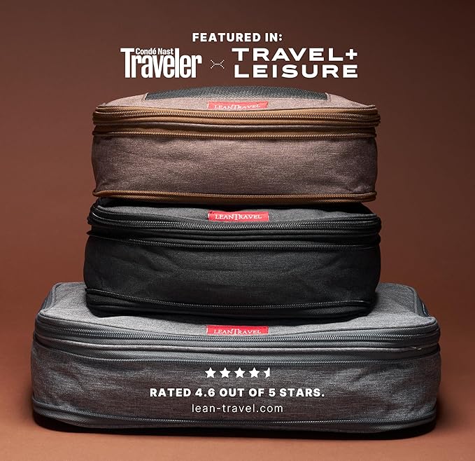 LeanTravel Premium Compression Packing Cubes for Travel - Luggage Organizers with Double Zipper - Sturdy Bags for Suitcase (3-Pack, Grey)