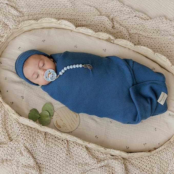 Baby Gift Set - Organic Cotton Newborn Blanket Essentials, Thoughtful Baby Shower & New Baby Gift for Boys & Girls (Luxe - Denim Blue)