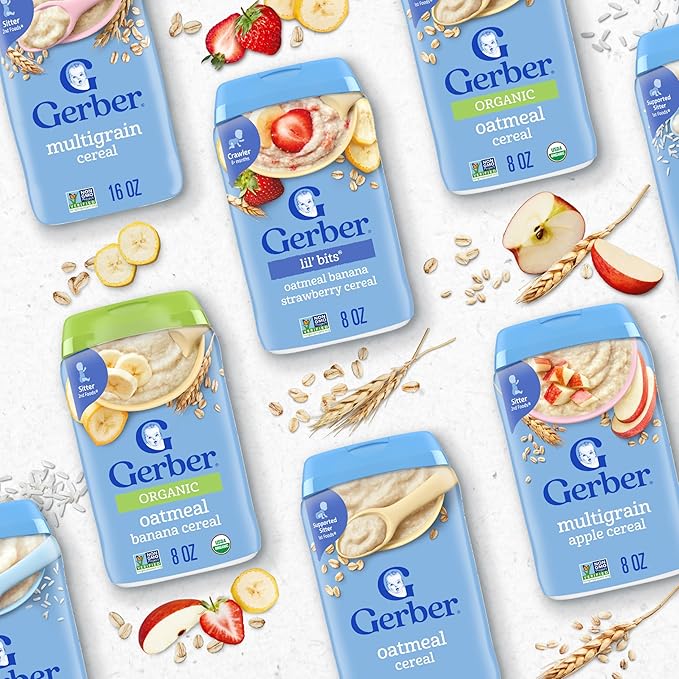 Gerber Stage 2 Baby Food, Multigrain Apple Cereal, Whole Grains, Baby Cereal, 6PK