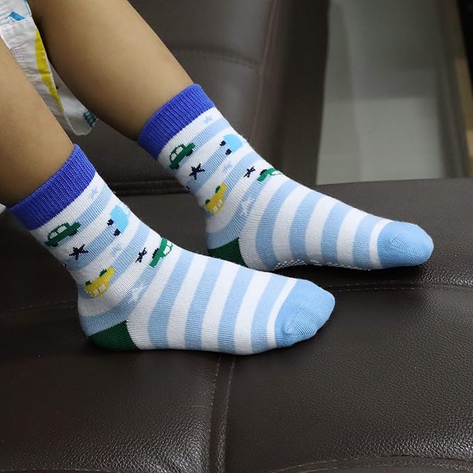 RATIVE Non Skid Anti Slip Crew Socks With Grips for Baby Infant Toddlers Kids Boys