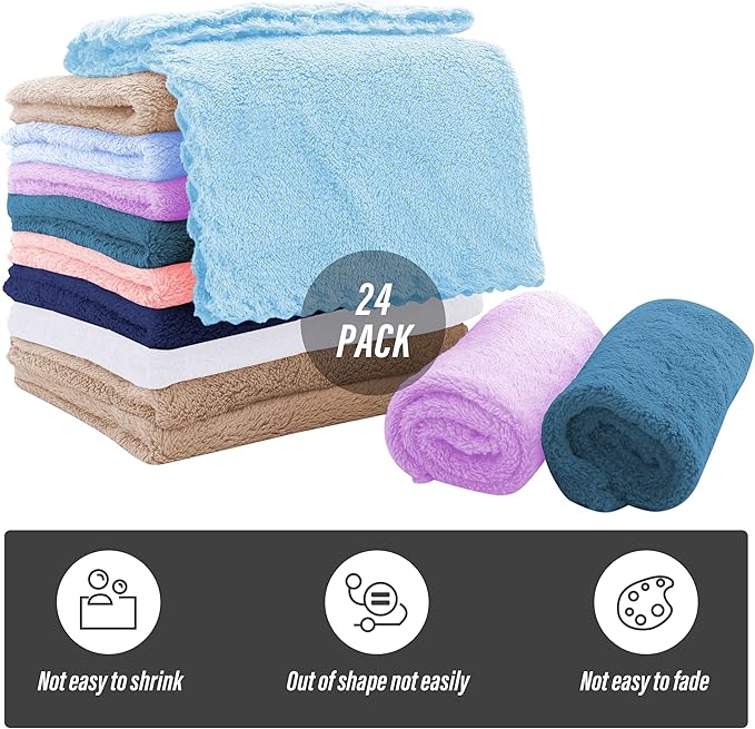 Sunny zzzZZ Ultra Soft 24 Pack Baby Washcloths - 10x10 Inches - Coral Fleece Extra Absorbent Wash Clothes for Babies, Infants and Toddlers - Sensitive Skin and Newborn - Ideal Baby - Multicolored
