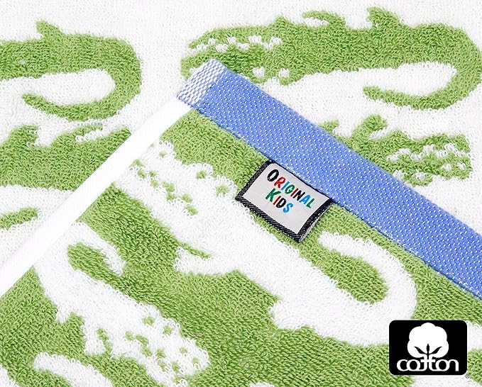 ORIGINAL KIDS 6 Piece Towel Set - Bath Time in A While Crocodile- 2 Bath Towels, 2 Hand Towels, 2 Washcloths - 100% Cotton Jacquard Soft Absorbent Pool Beach Towel Gift - Green Blue