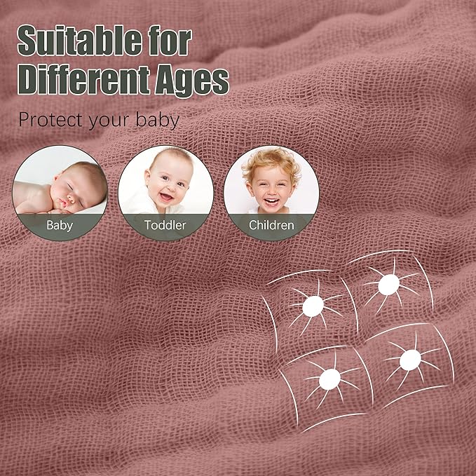2 Pack Hooded Baby Towels - 100% Muslin Cotton for Newborns, Infants, Toddlers - Large 32x32 Inch Size - Highly Absorbent and Essential for Newborn Care, Deep Bean Paste