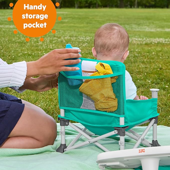 Bright Starts Pop 'N Sit Portable Booster, Indoor/Outdoor Use, Floor Seat with Feeding Tray, Teal, 6 Mos - 3 Yrs (Pack of 2)