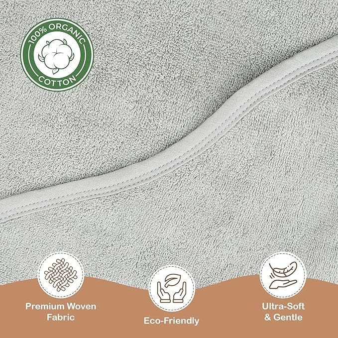 100% Organic Cotton Plush Woven Hooded Baby Bath Towels - Soft and Absorbent 31x31 Inches for Newborns and Kids, Baby Hood Towels for Newborn, Premium Infant Towels (Moos Green)