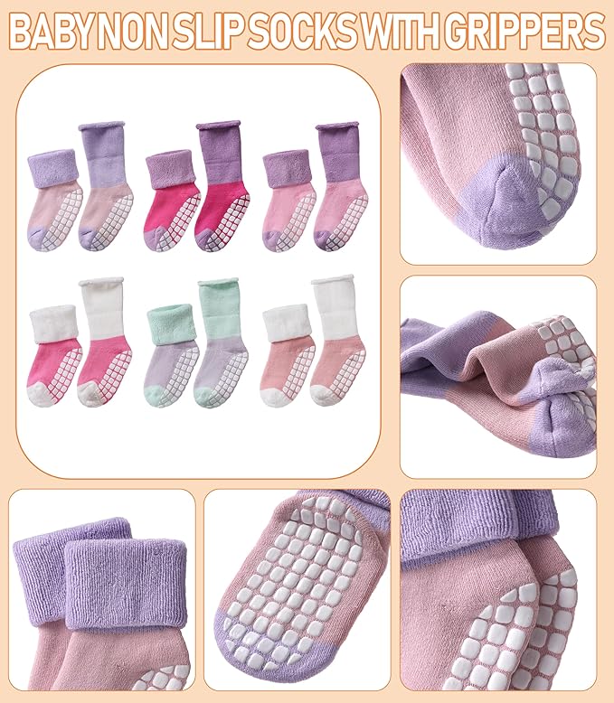 LANLEO Baby Girls Boys Non Slip Socks with Grips Toddler Kids Unisex Warm Thick Cotton Ankle Crew Socks with Grippers