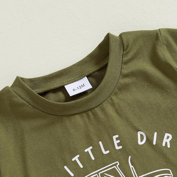 fhutpw Toddler Baby Boy Summer Clothes Tractor Letter Short Sleeve T-Shirt Tops Pockets Casual Shorts Set Infant Outfits