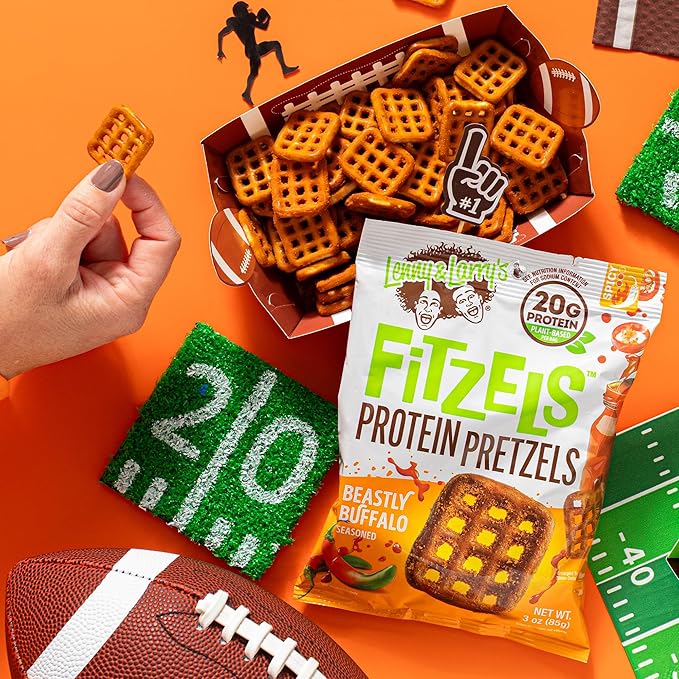 Lenny & Larry's FITZELS Protein Pretzels [Beastly Buffalo] – 8 x 3oz Bags of High Protein Snacks with 20g Plant Based Protein – Vegan Snack – Incredibly Tasty with Salty Crunch