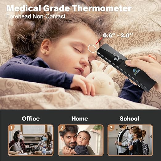 Amplim No-Touch Forehead Thermometer for Adults and Kids, Non-Contact Digital Baby Thermometer for Infants/Newborns, Medical Grade Touchless Temporal Thermometer for Fever