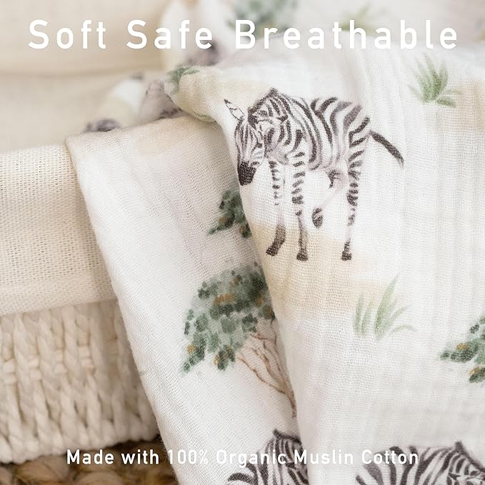 Muslin Swaddle Blankets for Newborn, 3 Pack Breathable Soft Receiving Blanket, Large 38 x 40 inches Swaddle Wrap Burping Clothes, Essentials Infant Shower Items, Toddler Gift (Lovely Zebra)