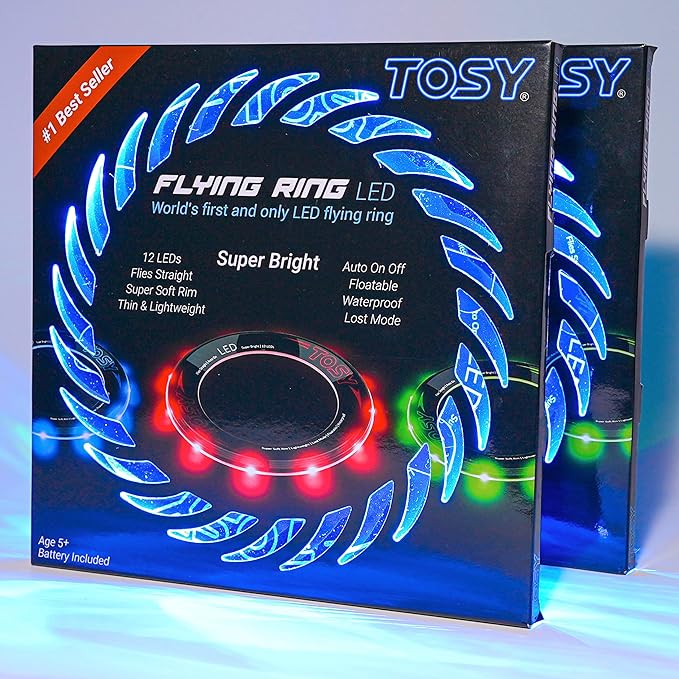 TOSY Flying Ring - 36 RGB Multicolor or 12 Monocolor LEDs, Super Bright, Lost Mode, Auto Light Up, Valentine Easter Gift for Kid/Teen/Boy/Girl, Safe, Waterproof, Pool/Beach/Camping Toy