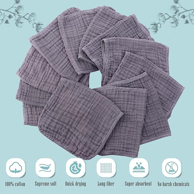 Cute Castle 24 Pack Muslin Burp Cloths for Baby - Ultra-Soft 100% Cotton Baby Washcloths - Large 20'' by 10'' Super Absorbent Milk Spit Up Rags - Burpy Cloths for Unisex, Boy, Girl - Grey